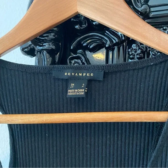 Revamped | Women’s Black Striped Plunge Ribbed Thong Bodysuit - Picture 3 of 4